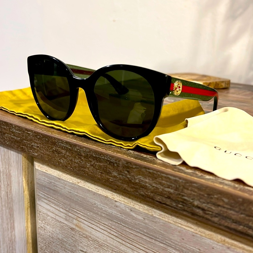 Gucci Women's GG0035SN GG/0035/S 002 Black/Green/Red Fashion Sunglasses 54mm